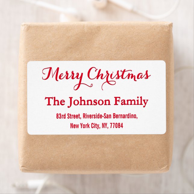 Elegant White Red Script Christmas Return Address (Insitu)