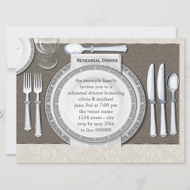 Elegant White Rehearsal Dinner Invitations (Front)