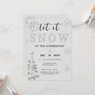 Elegant White Rhinestone Holiday Let It Snow Party Invitation