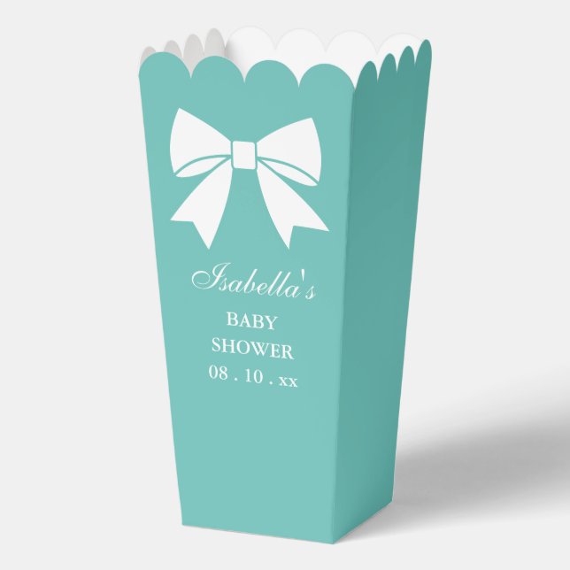 Elegant White Ribbon Bow Teal Blue Baby Shower Favour Box (Front)