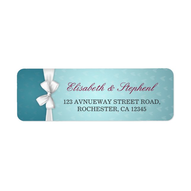 Elegant White Ribbon Turquoise Wedding Address (Front)