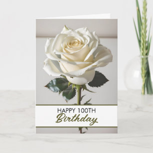 Elegant White Rose 100th Birthday Card