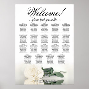 Elegant White Rose 19 Table Wedding Seating Chart