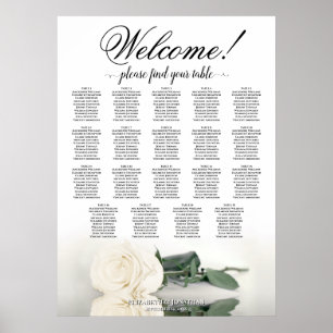 Elegant White Rose 19 Table Wedding Seating Chart