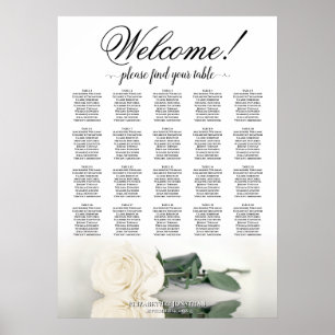 Elegant White Rose 20 Table Wedding Seating Chart