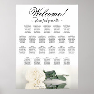 Elegant White Rose 22 Table Wedding Seating Chart