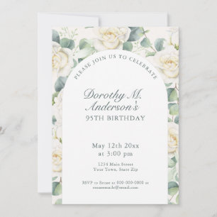 Elegant White Rose 95th Birthday Party  Invitation