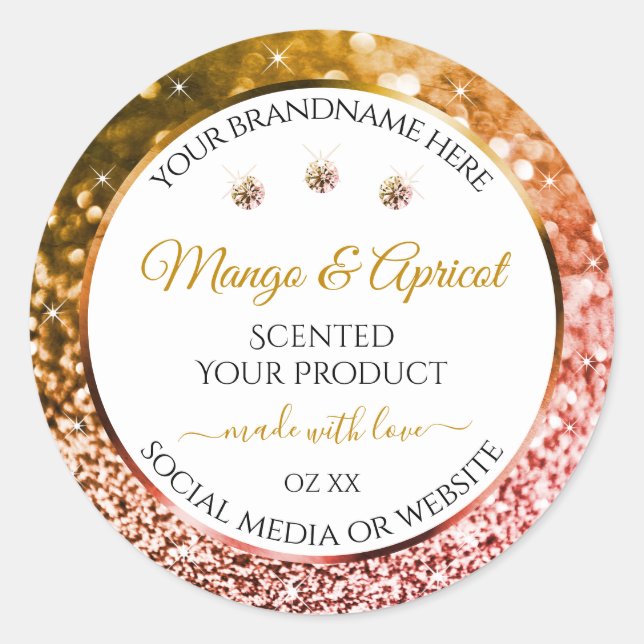 Elegant White Rose and Gold Glitter Product Labels (Front)