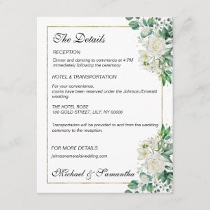Elegant White Rose and Lilies Wedding Details Enclosure Card