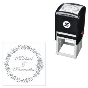 Elegant White Rose and Lilies Wedding Self-inking Stamp