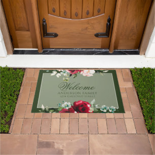 Elegant White Rose and Red Rose Custom Doormat