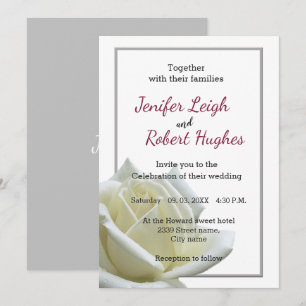 Elegant white rose and silver wedding invitation