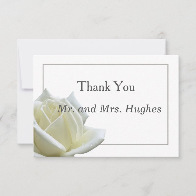 Elegant white rose and silver wedding Thank you (Front)