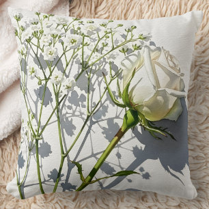 Elegant White Rose Baby's Breath Cushion