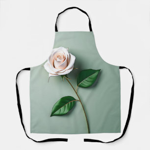 Elegant White Rose Botanical Apron