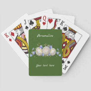 Elegant White Rose Bouquet Blue Florets Playing Cards