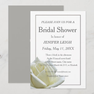Elegant white rose bridal shower invitation