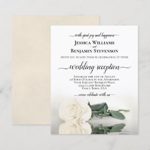 Elegant White Rose BUDGET Wedding Reception Invite