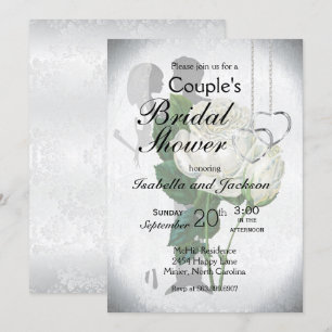 Elegant White Rose Couple's Bridal Shower Invitation