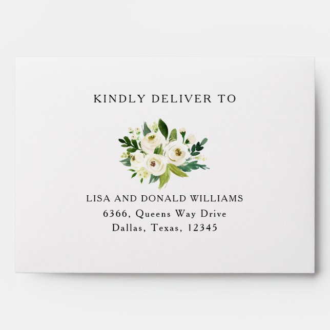 Elegant White Rose Custom Address Envelope (Front)