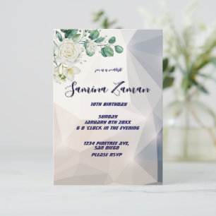 Elegant White Rose Floral 10th Birthday Invitation