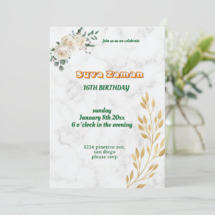 Elegant White Rose Floral 16th Birthday Invitation