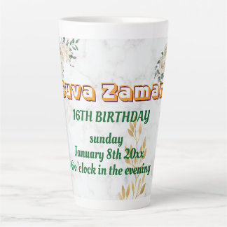 Elegant White Rose Floral 16th Birthday Latte Mug
