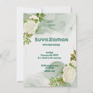 Elegant White Rose  Floral 19th Birthday Save The Date