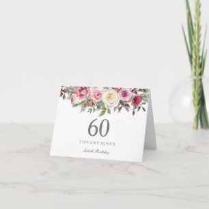 Elegant White Rose Floral 60th Birthday Thank you Card