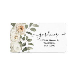 Elegant White Rose Floral Bouquet Address Label