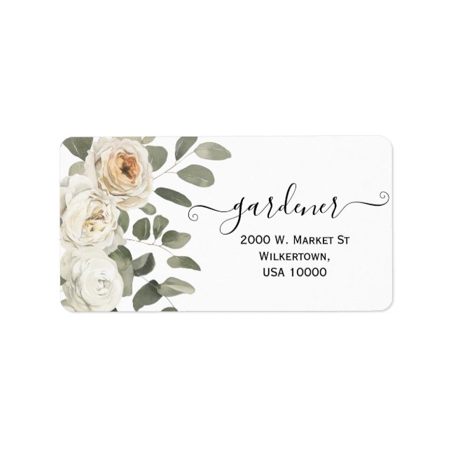 Elegant White Rose Floral Bouquet Address Label (Front)