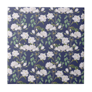 Elegant white rose floral ceramic tile