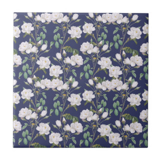 Elegant white rose floral ceramic tile