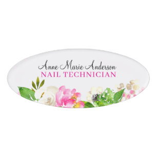 Elegant White Rose Floral Professional Name Tag