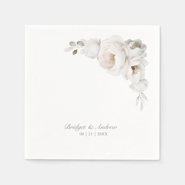 Elegant White Rose Floral Wedding Napkin (Front)