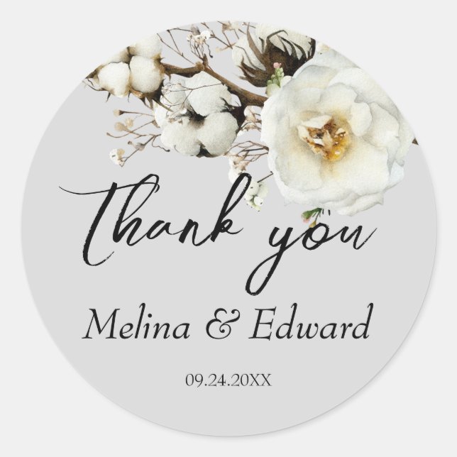Elegant White Rose Florals Wedding Classic Round Sticker (Front)