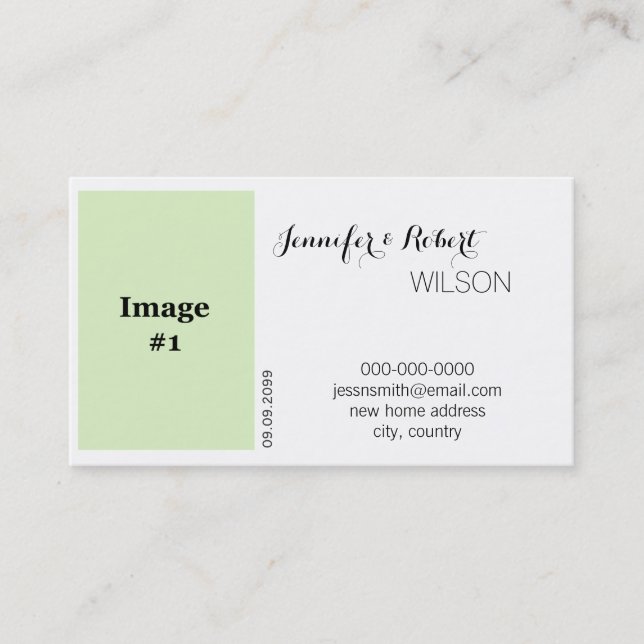 Elegant white rose flower wedding new address business card (Front)