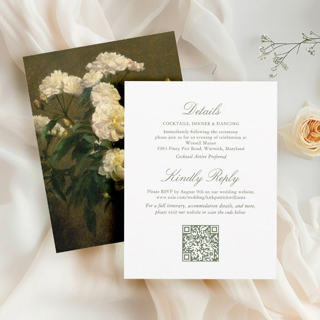Elegant White Rose Foral Wedding QR Code Enclosure Card (Creator Uploaded)