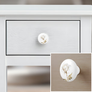 Elegant white rose french country farmhouse ceramic knob
