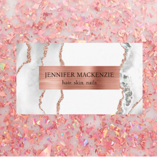 Elegant White Rose Gold Agate Luxury Business Card