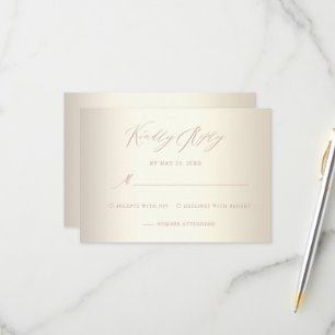 Elegant White Rose Gold Calligraphy Wedding RSVP Card
