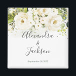 Elegant White Rose & Gold Cursive Wedding Magnet<br><div class="desc">Perfect way to celebrate Your Special Day!  Check Out our Matching Items: https://www.zazzle.com/store/bdp_designs/products?cg=196448434588051810</div>
