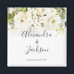 Elegant White Rose & Gold Cursive Wedding Magnet<br><div class="desc">Perfect way to celebrate Your Special Day!  Check Out our Matching Items: https://www.zazzle.com/store/bdp_designs/products?cg=196448434588051810</div>