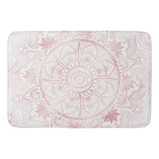 Elegant White Rose Gold Eye Sun Moon Mandala Bath Mat (Front)