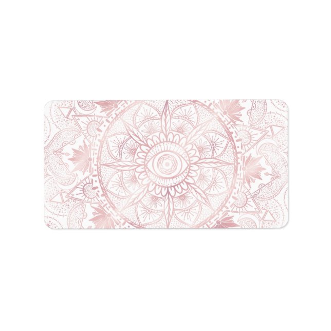 Elegant White Rose Gold Eye Sun Moon Mandala Label (Front)
