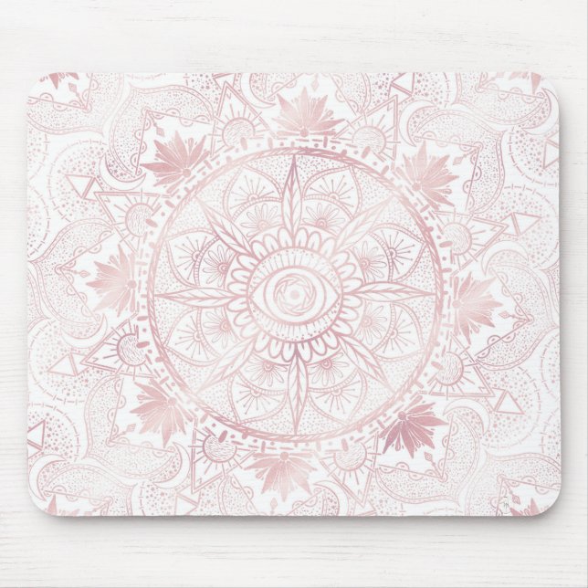 Elegant White Rose Gold Eye Sun Moon Mandala Mouse Mat (Front)