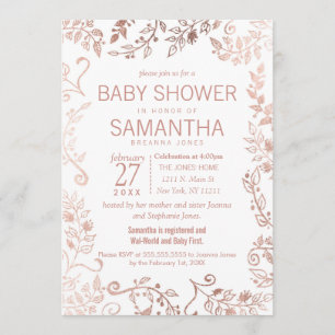 Elegant White Rose Gold Floral Baby Shower Invitation
