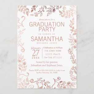 Elegant White Rose Gold Floral Graduation Party Invitation