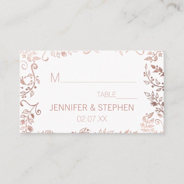 Elegant White Rose Gold Floral Place Cards (Front)