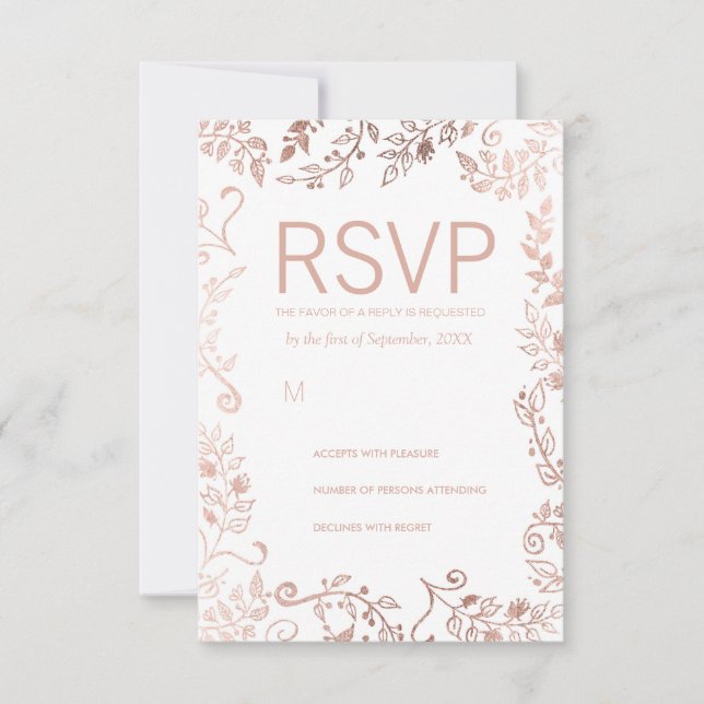 Elegant White Rose Gold Floral RSVP Cards (Front)